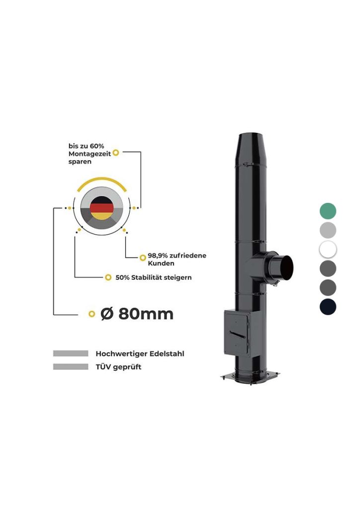 Ø 80mm Farbig Doppelwandige Bausatz mit Twist-Lock System Edelstahlkamin/Edelstahlschornstein 2,2m bis 12,2m 