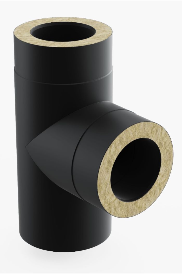 Schornstein-es Feuerungsanschluss / T-Element 90° Ø 180 mm Schwarz Matt 